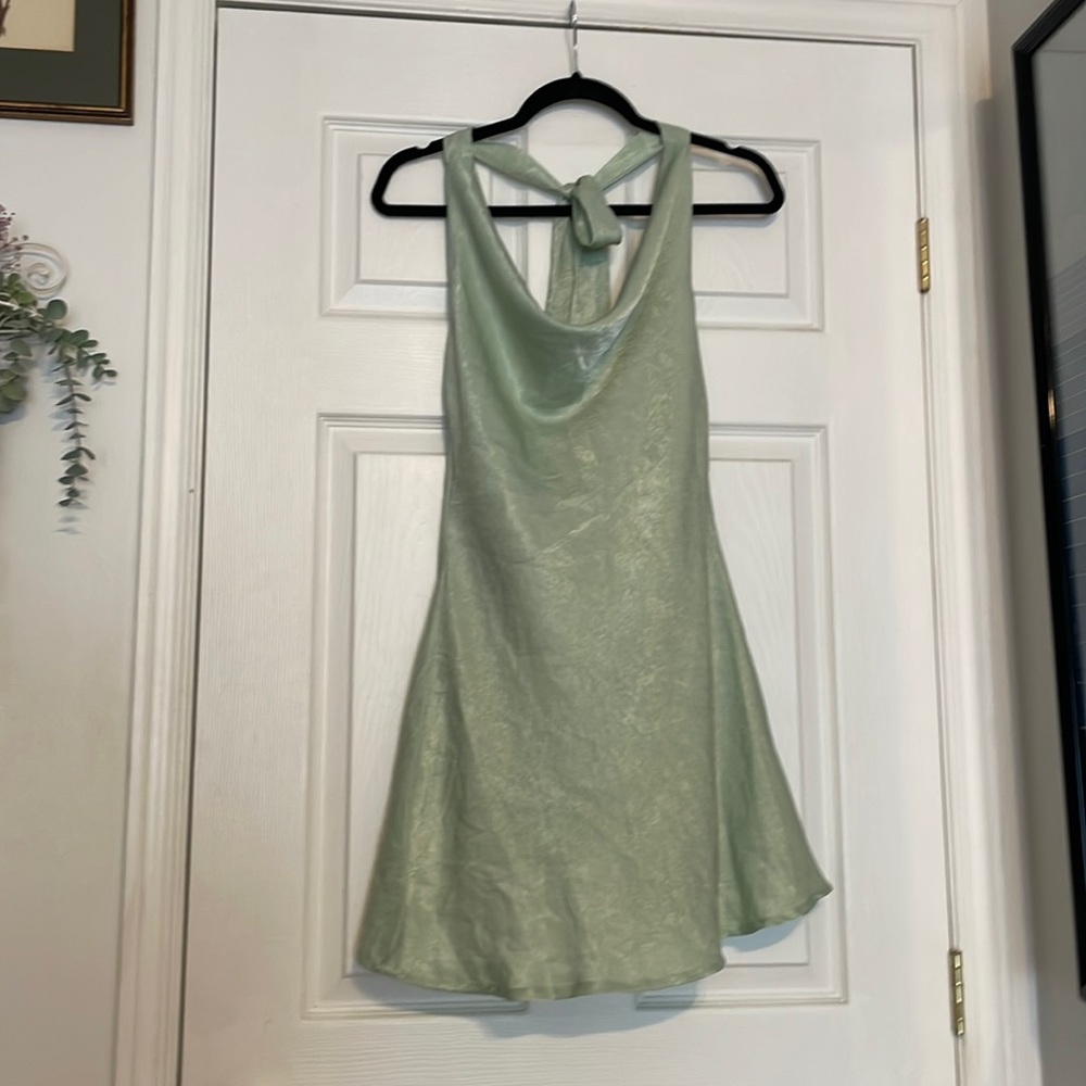 Green backless mini halter dress